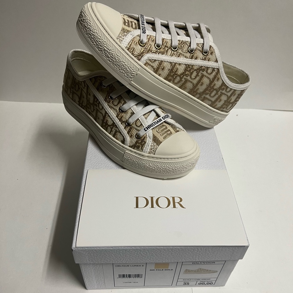 Dior Walk N Dior Sneaker Gold Beige Embroidered Low Top Christian Dior EU 35
